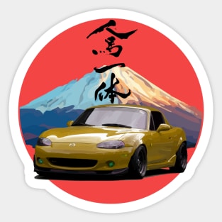 Yellow Mazda Miata/MX-5 - Mount Fuji Jinba Ittai Roadster Life Sticker